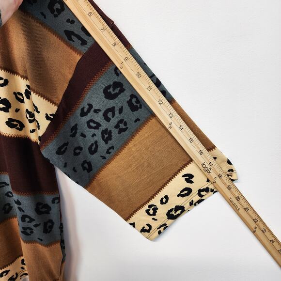 Oddy Pullover Top Size M/L Brown Leopard Colorblock Knit 3/4 Sleeve Teacher - Picture 9 of 11